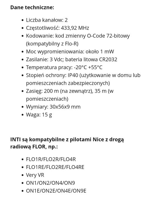 3 x Nice inti 433.92mhz ,Flo i On wszystkie