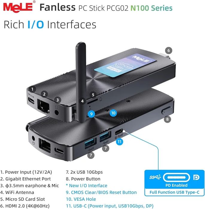 Безвентиляторний міні-ПК системник MeLE PCG02, N100 Win 11 Pro 8/256