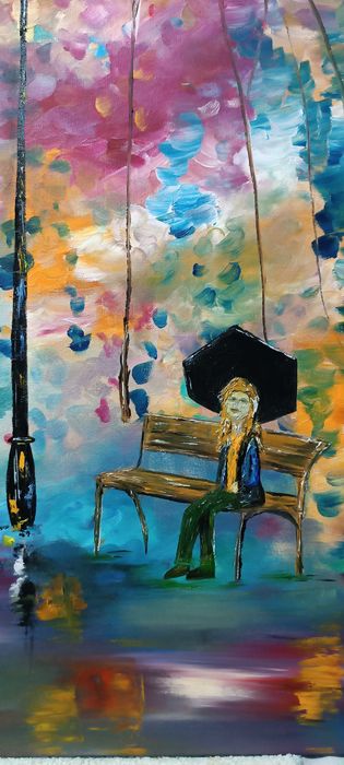 Óleo sobre tela, No Parque, original, dimensões 100cmx70cm