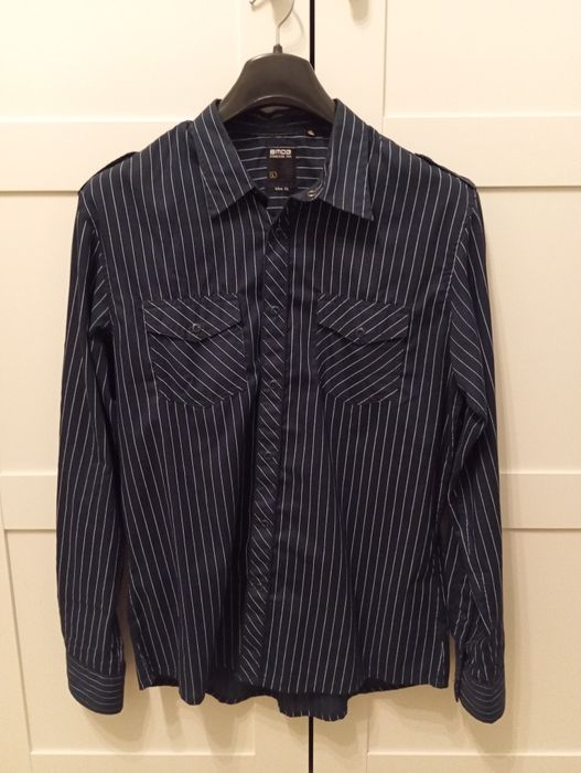 Granatowa koszula w paski slim fit rozmiar L