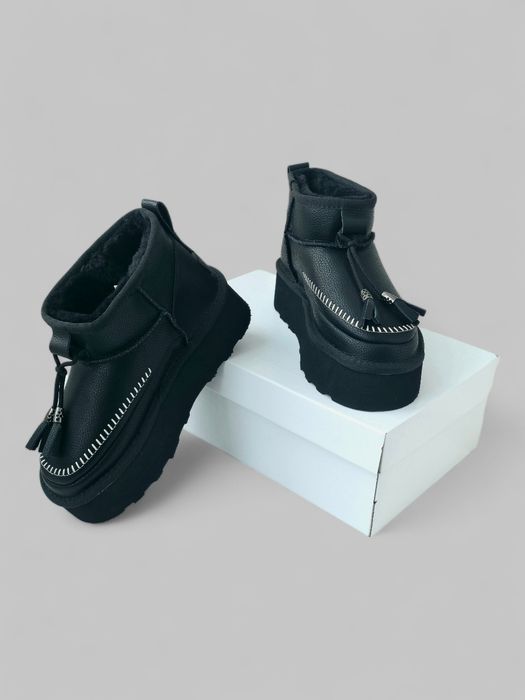 РОЗПРОДАЖ! Жіночі зимові шкіряні черевики - уггі з хутром на платформі