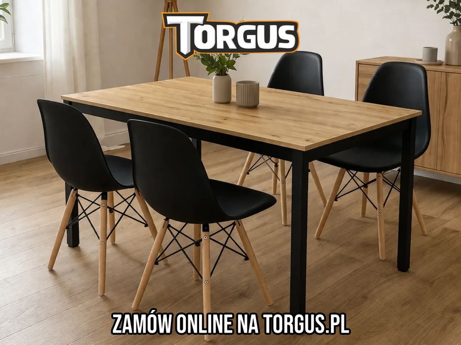 NOWY Stół z Krzesłami do Kuchni Salonu Jadalni Drewniany Czarny Loft Metalowy Stół i Krzesła Skandynawskie Nowoczesny 120x60 Okazja Faktura Gwarancja!