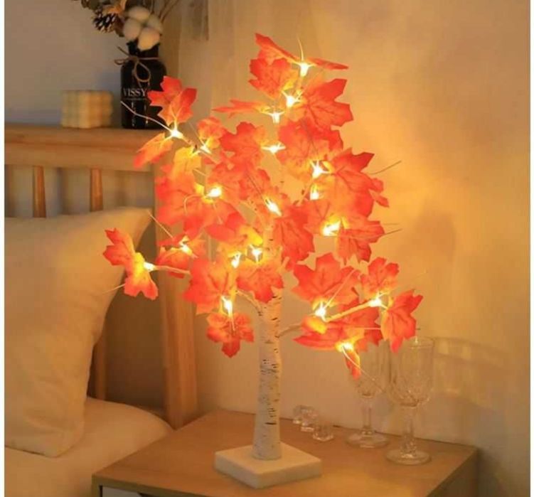 Dekoracyjne jesienne drzewko ozdobne z liśćmi klonu, 24 diody