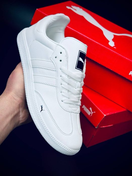 Белые класические кеды пума / кроссовки пума мужские / puma кожаные летние красовки / на низком ходу / мягкие кеды  / пума кросовки
