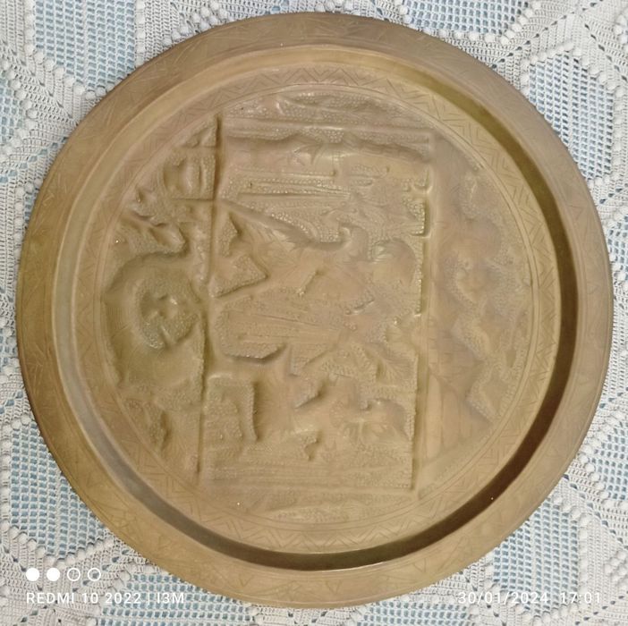 19th-century bronze commemorative plate with painting