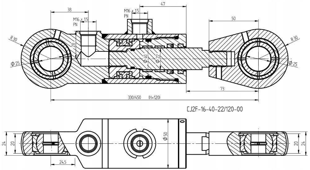 Siłownik Hydrauliczny 40x22 Skok 120 + Mocowania [7023]