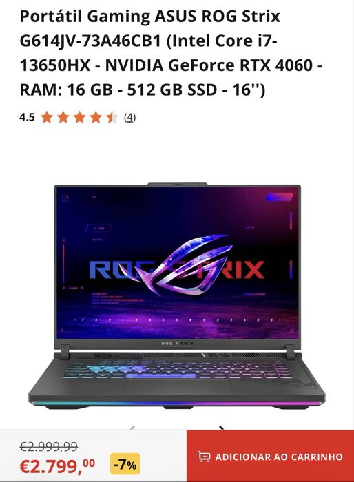 Portatil Gaming Asus ROG I7