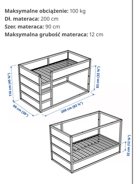Ikea Kura łóżko piętrowe ze stelażem na dolny materac