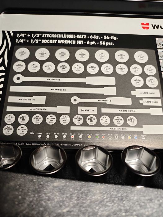 Komplet kluczy metrycznych wurth 56 elementów grzechotki 1/2 i 1/4