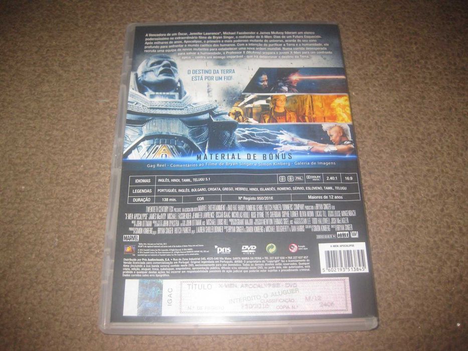 DVD "X-Men: Apocalipse" com Jennifer Lawrence