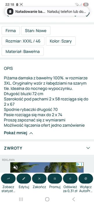 3x pizama damska r 3xl duże pizamy rozmiary bawełna