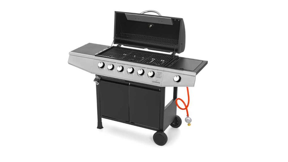 Grill gazowy ogrodowy żeliwny Lehmann Vegas ruszt 6+1 srebrny