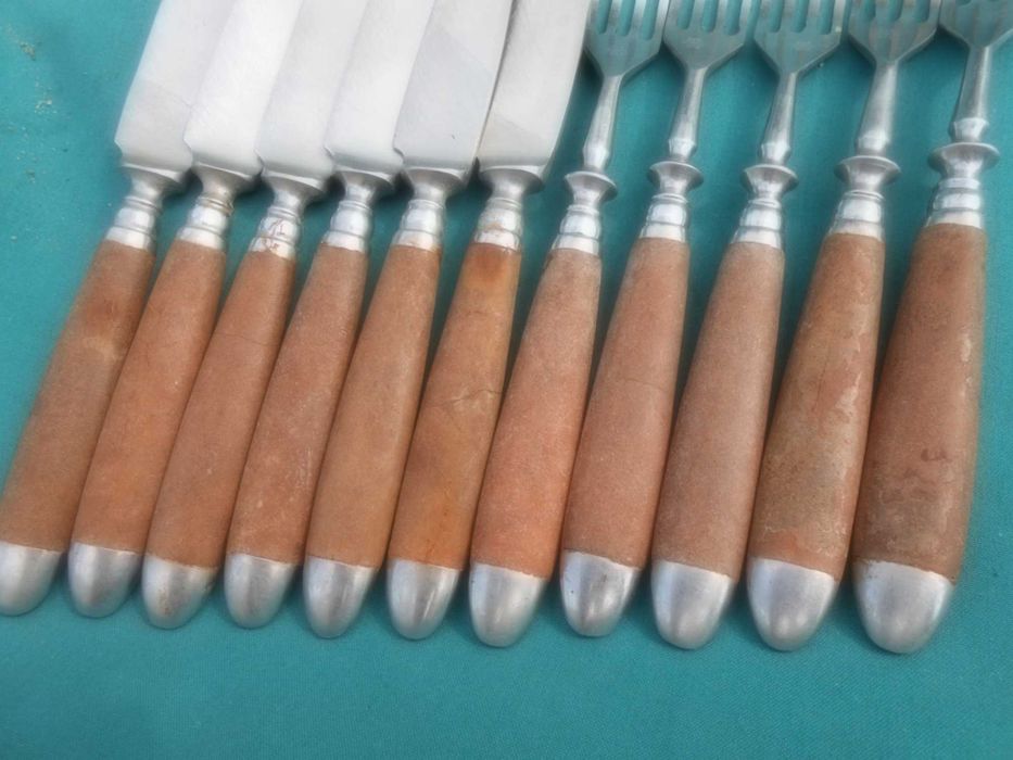 Sztućce Gerlach bakelit przedwojenne okute brąz
