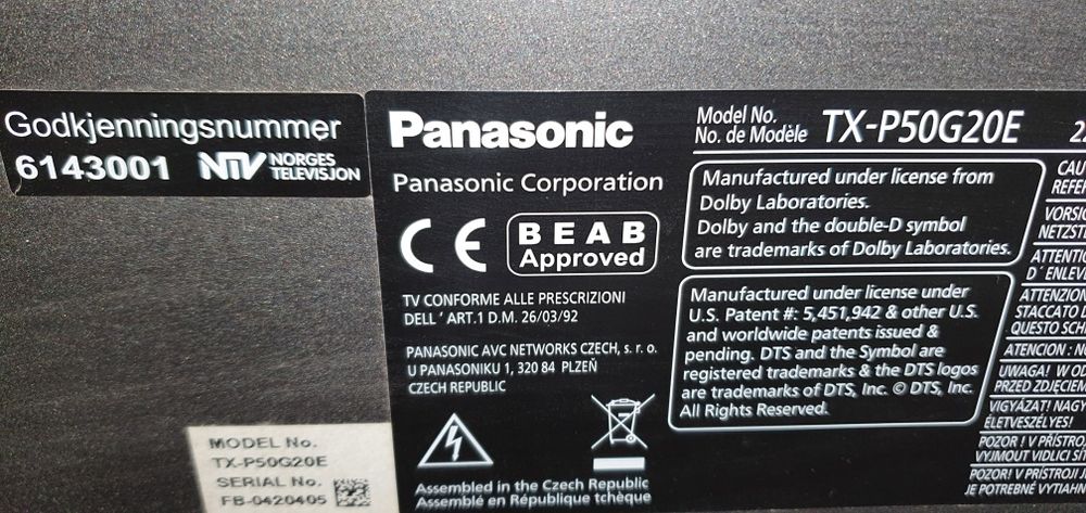 PANASONIC plazma 50'' TX-P50G20E