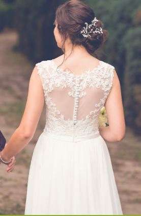 Śmietankowa, piękna suknia ślubna, rozm. 36, Gipiura,Promocja, Poleca