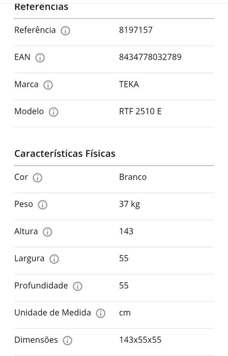 (Avariado)Frigorífico TEKA RTF 2510 E (Estático - 143 cm - 204 L - Branco)