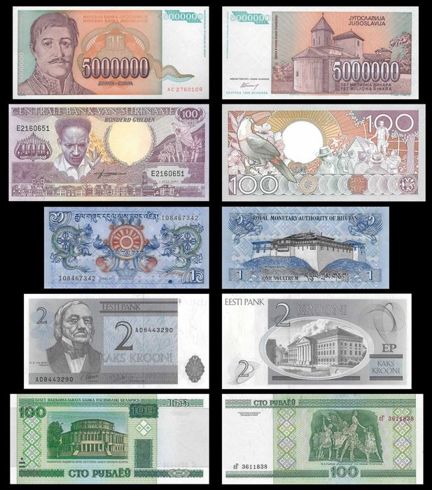 Lote de 25 Notas Mundiais Diferentes - 100% Novas (UNC) L8