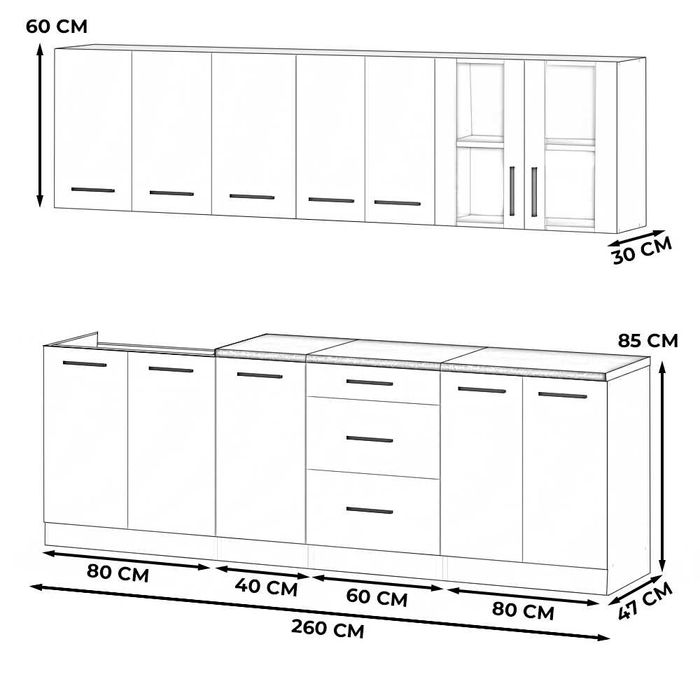 Kuchnia Remino 2.6m Nowoczesna Modułowa Zestaw Kuchenny Z Blatem Szary