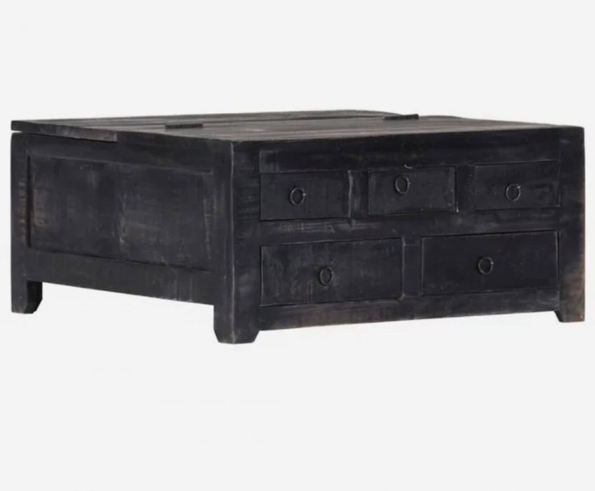 Stolik kawowy czarny 65x65x30 cm lite drewno mango