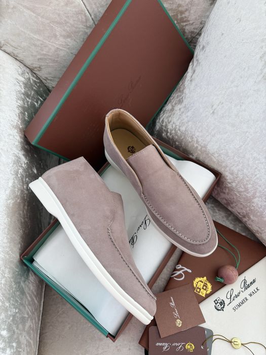 Жіночі лофери замшеві бежеві, сіро-блакитні loro piana