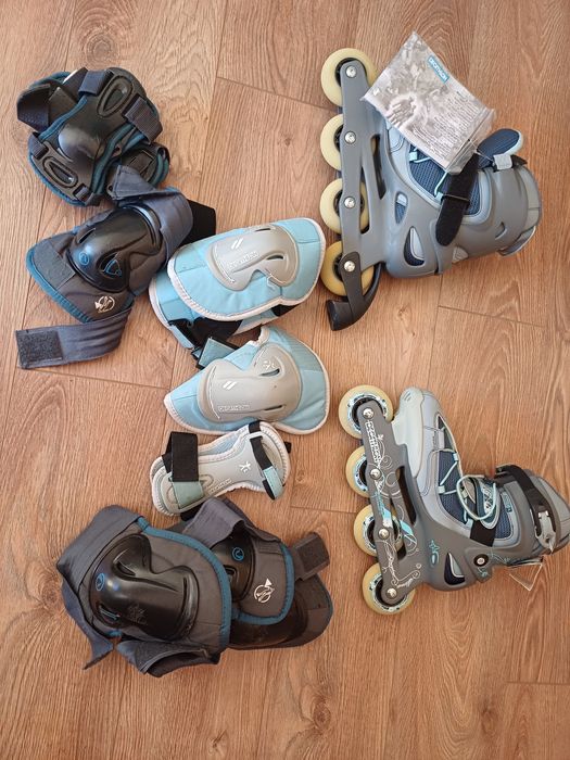 Proteções: cotoveleiras, joelheiras e proteção punhos tudo Decathlon