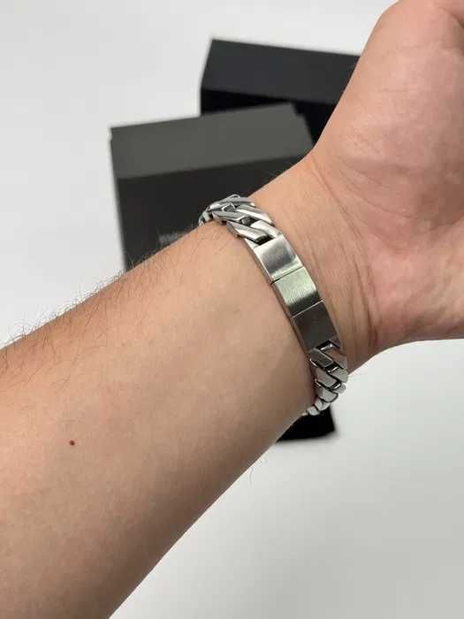 Браслет Emporio Armani чоловічий із нержавіючої сталі сріблястий ланцюг Premium, браслет арман