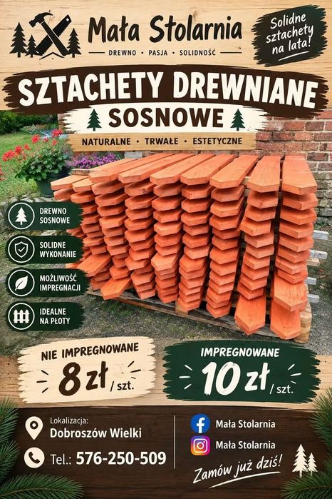 Sztachety drewniane sosnowe