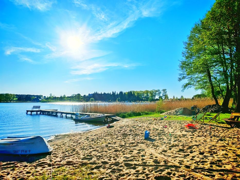 Domki CAŁOROCZNE nad jeziorem -BALIA z Jacuzzi, PLAŻA, Pomost, SAUNA
