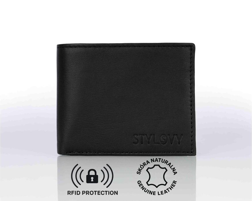 Portfel skorzany meski czarny rfid bez kieszeni na bilon 125