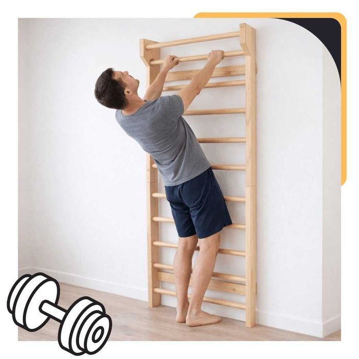 Drabinka gimnastyczna drewniana 195 cm z drążkiem do ćwiczeń