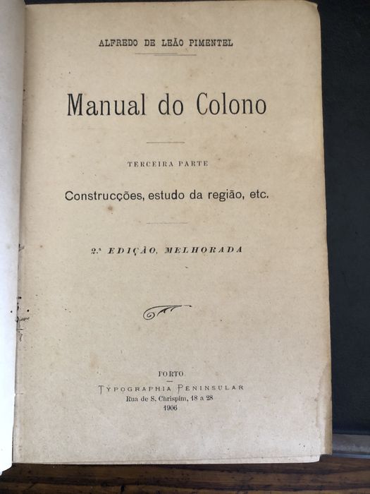 Manual do Colono de A. L. Pimentel ano 1906