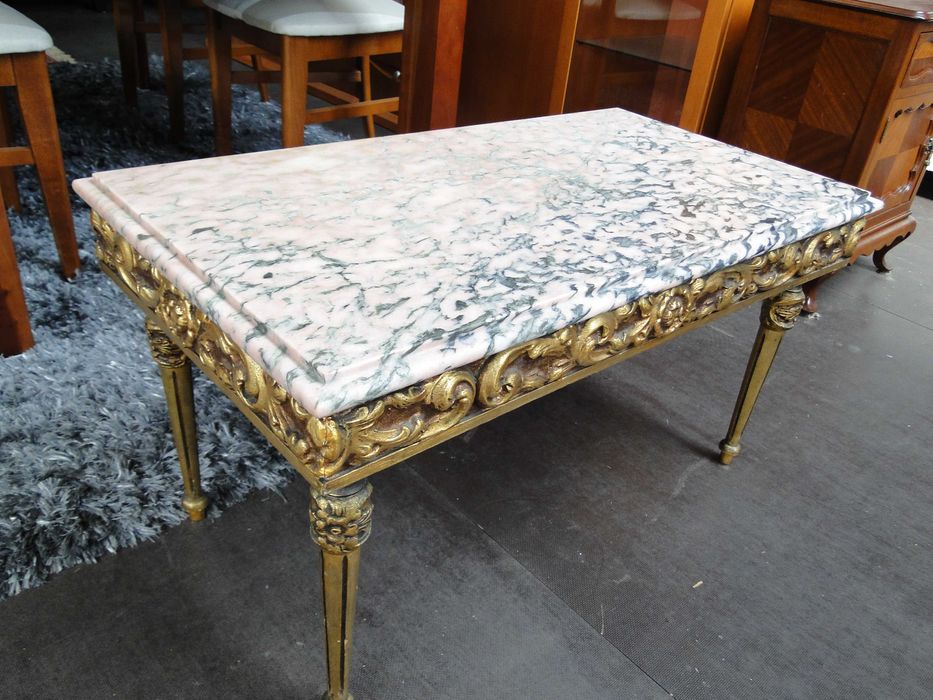 Mesa de centro em madeira pintada com tampo em pedra - óptimo estado