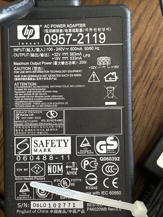 Transformador impressora HP carregador cabo