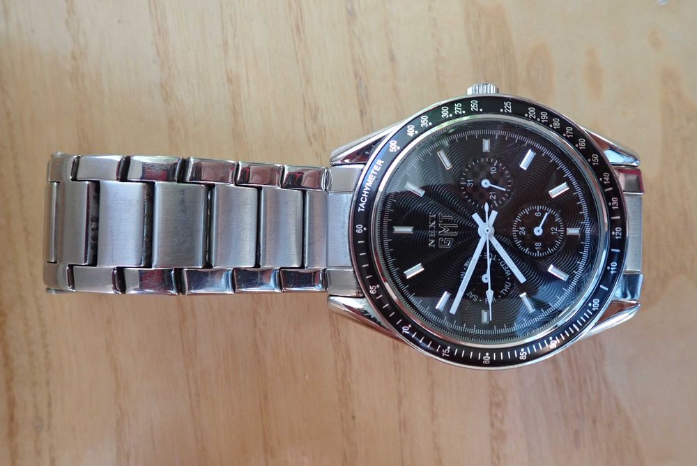 Zegarek męski, jak Omega Speedmaster, Next GMT, kwarc, czarny, srebr