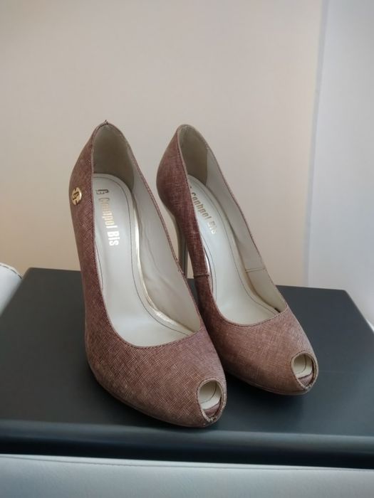 Obcasy szpilki peep toe r.37 brązowe brąz beżowe beż