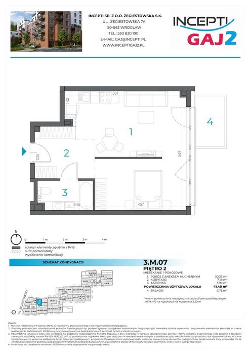 3.M.07 | 41,40 m² | 1/2 pokoje z balkonem | Krzyki- Gaj