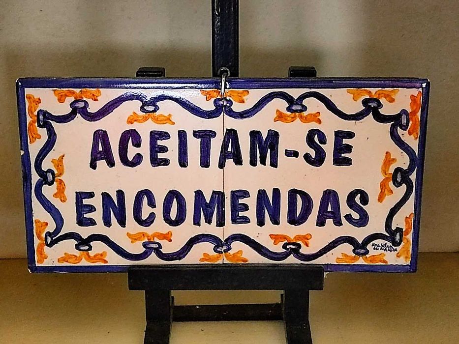 Azulejos pintados à mão placa anúncio de loja