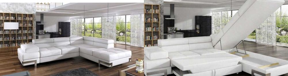 Sofá de canto modular com cama e caixa de arrumação para renovar