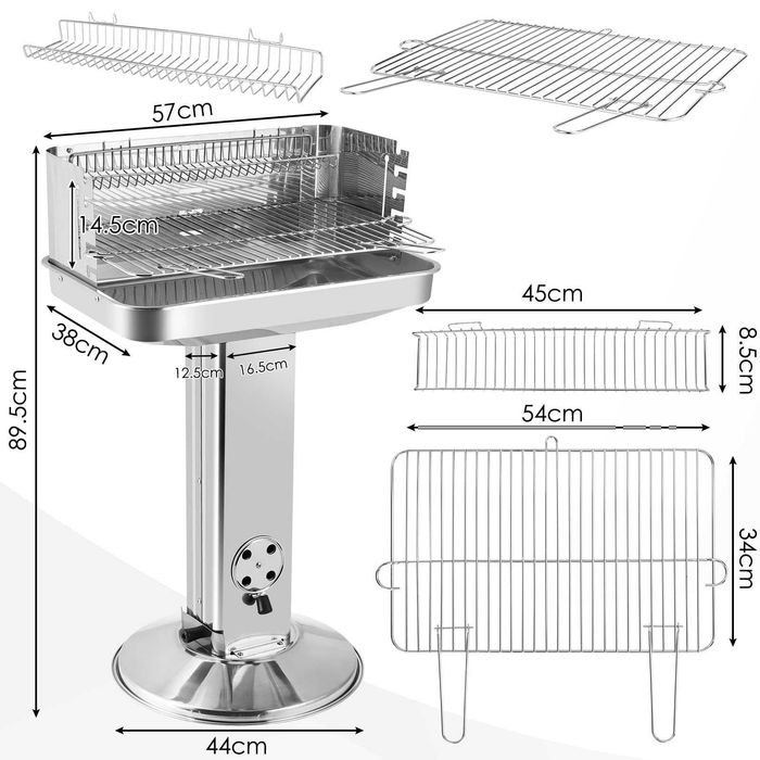 Grill węglowy TLGREEN 57 × 38 × 90 cm stal nierdzewna regulowany