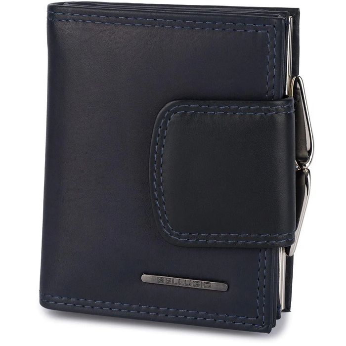 portfel damski double mini - granatowo-czarny