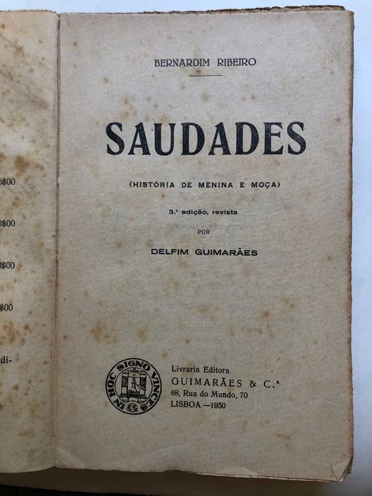 Saudades (História de Menina e Moça) - Dedic. ao Dr Brito Camacho