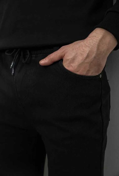 Джинсы мужские на резинке утепленные, цвет черный