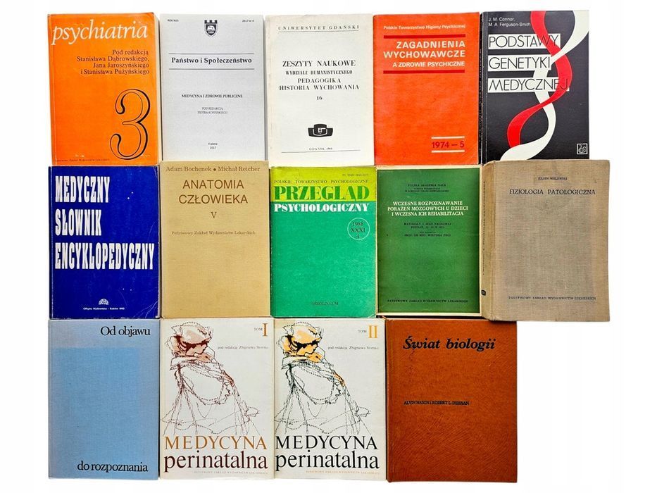 14x Książki Medycyna Psychiatria Anatomia Człowieka Genetyka