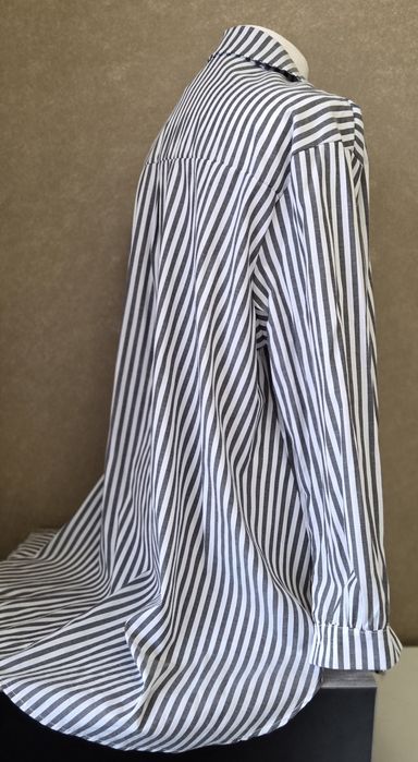 Koszula tunika damska oversize 100 % bawełna biała szare paski