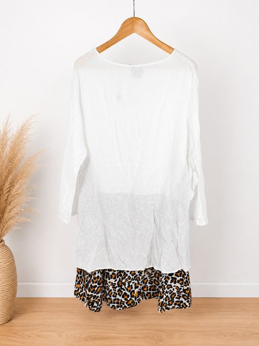 Sukienka tunika  Plus size Moda Italia bawełna biała  plus panterka