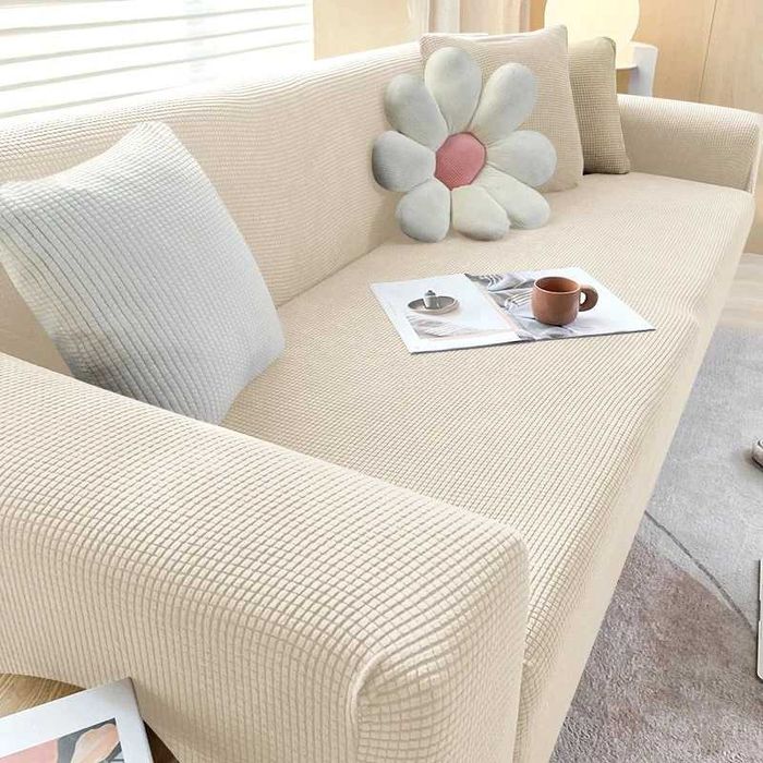 Linda Capa para Sofá em Tecido Jacquard - 4 Lugares - BEGE