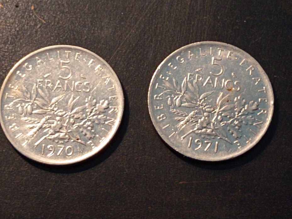 2 Coins of 5 Francs	France	1970 and 1971
