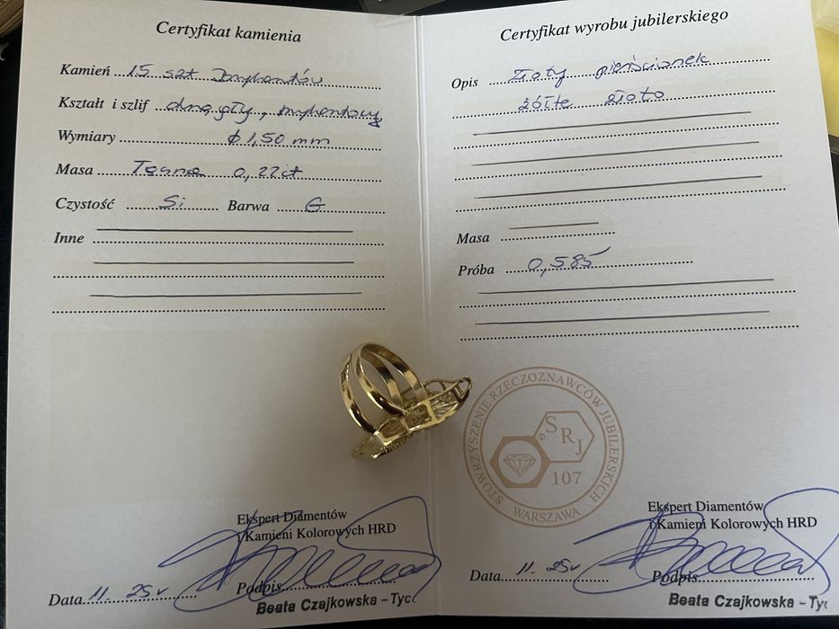 Pierścionek Złoty 585 Diamenty Efektowny