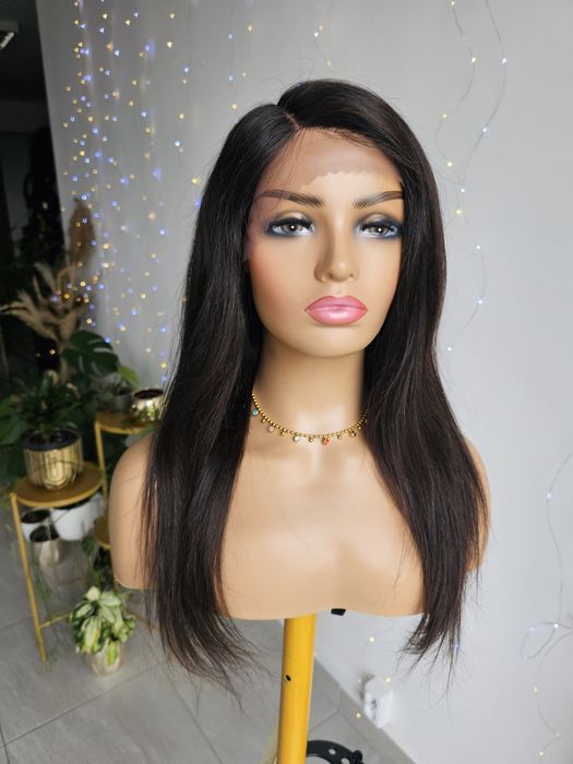 Długa peruka z włosów naturalnych ciemny brąz naturalna czerń Aga 22