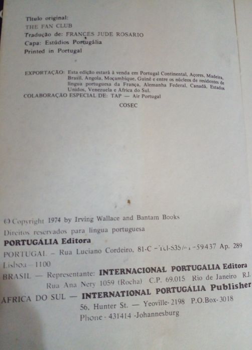 Livro(edição antiga)de Irving Wallace CLUBE DE FANS